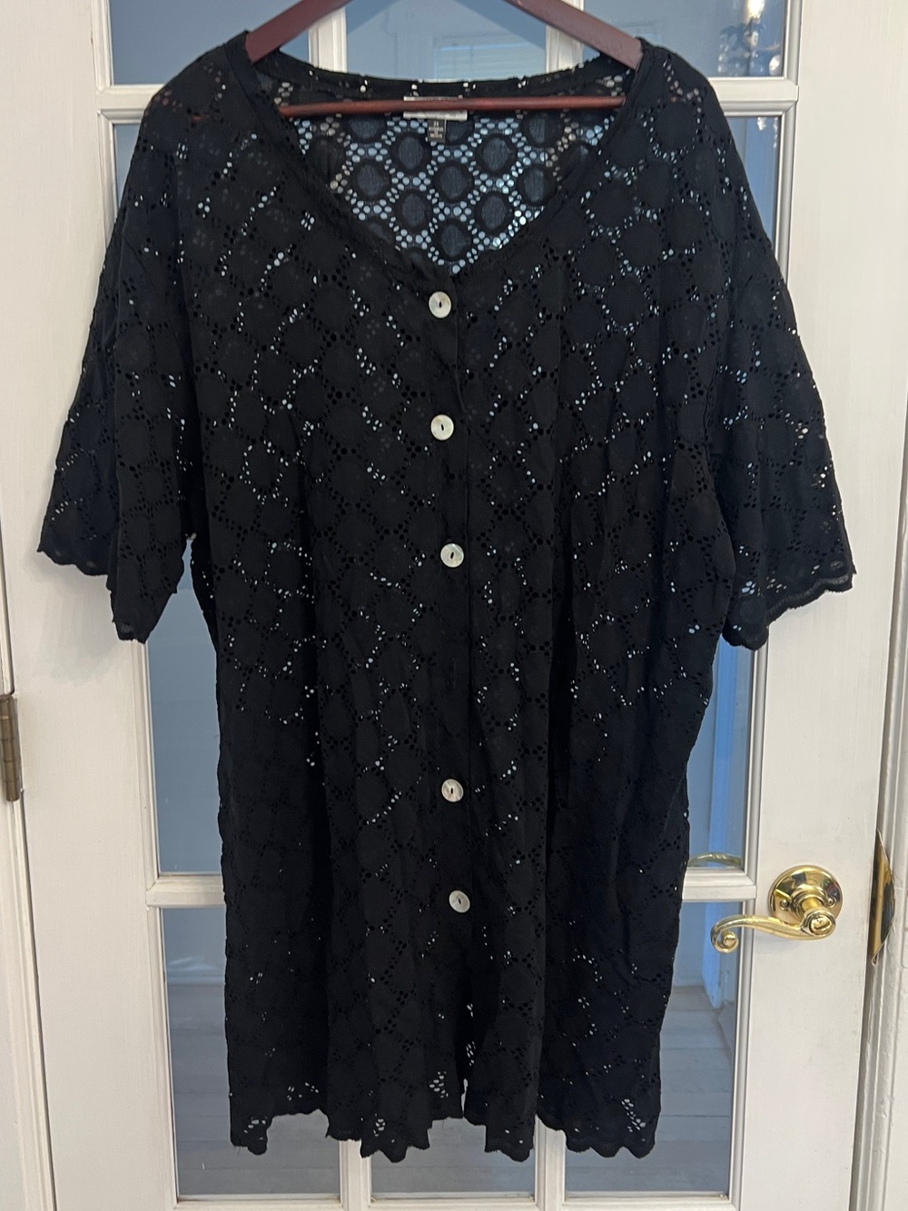 J. VALDI Women’s Black Eyelet Button Front Swim Cover Up Dress Plus Size 2X